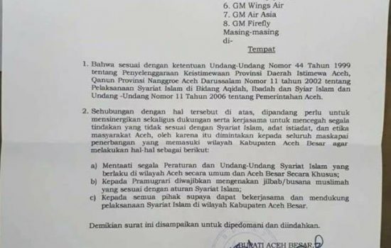 Bupati Aceh Besar Wajibkan Pramugari Memakai Jilbab