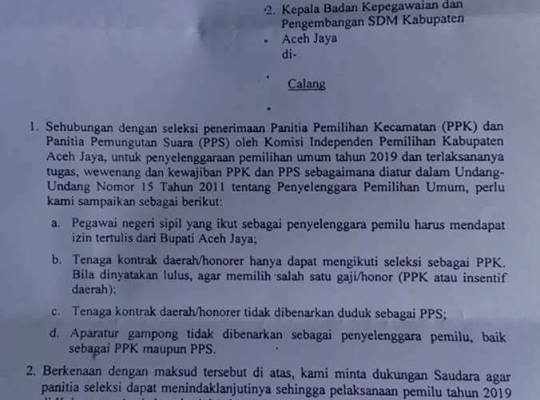 Bupati Aceh Jaya, Keluarkan Surat Pelarangan ASN, Honorer dan Aparat Gampong